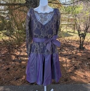 Vintage Liancarlo Neiman Marcus Silk Lace Purple Lavendar Cocktail Dress 8